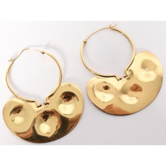 Jean Patou Small Gold-Tone Hammered Hoop Earrings Plated Brass Post Back $525 - Picture 4 of 7